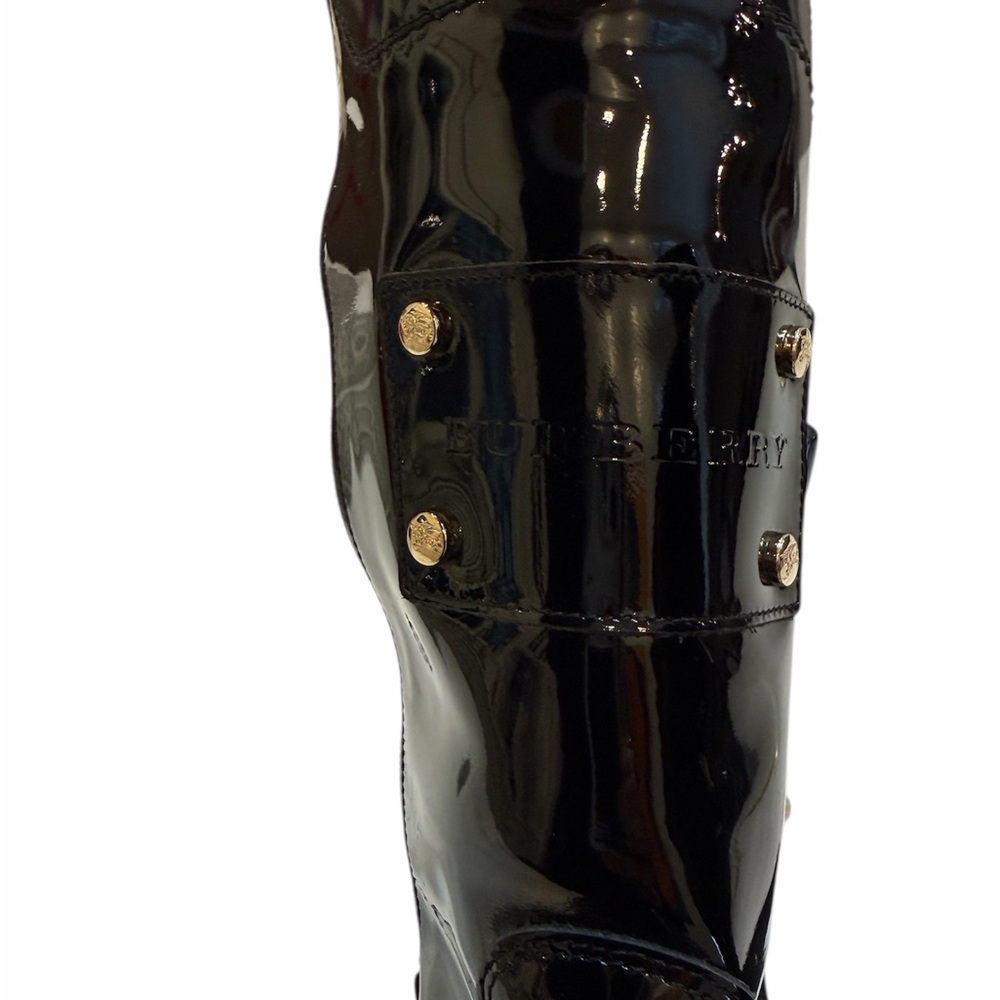 Burberry Black Patent Leather Mid-Calf Boots Platform Wedge Zip Women US 6.5 - Picture 8 of 12